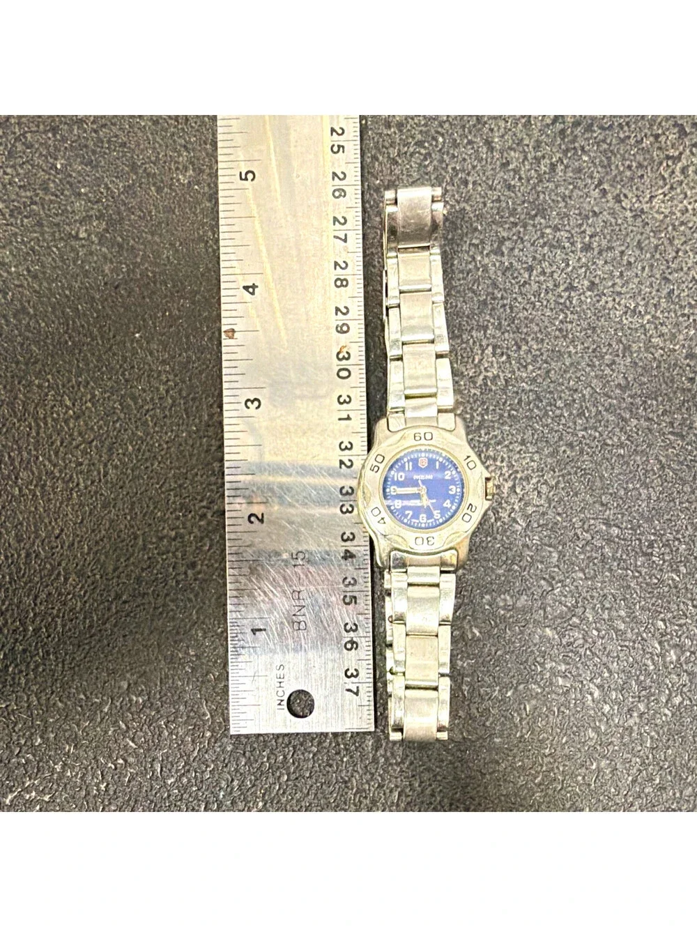 Vintage 1990s Overload Accutime 1731 Watch Blue Dial Japan Movt Y2K Stainless